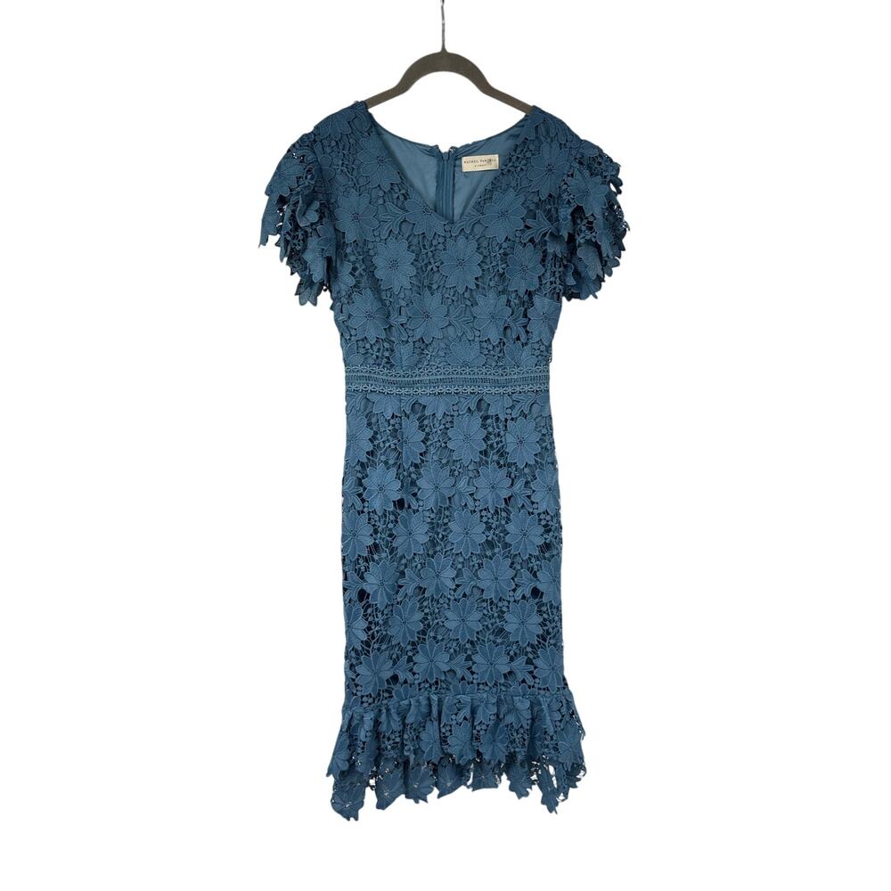 Rachel Parcell Women’s XS Dress Blue Lace Flutter Sleeve Ruffle Hem 3D Floral
